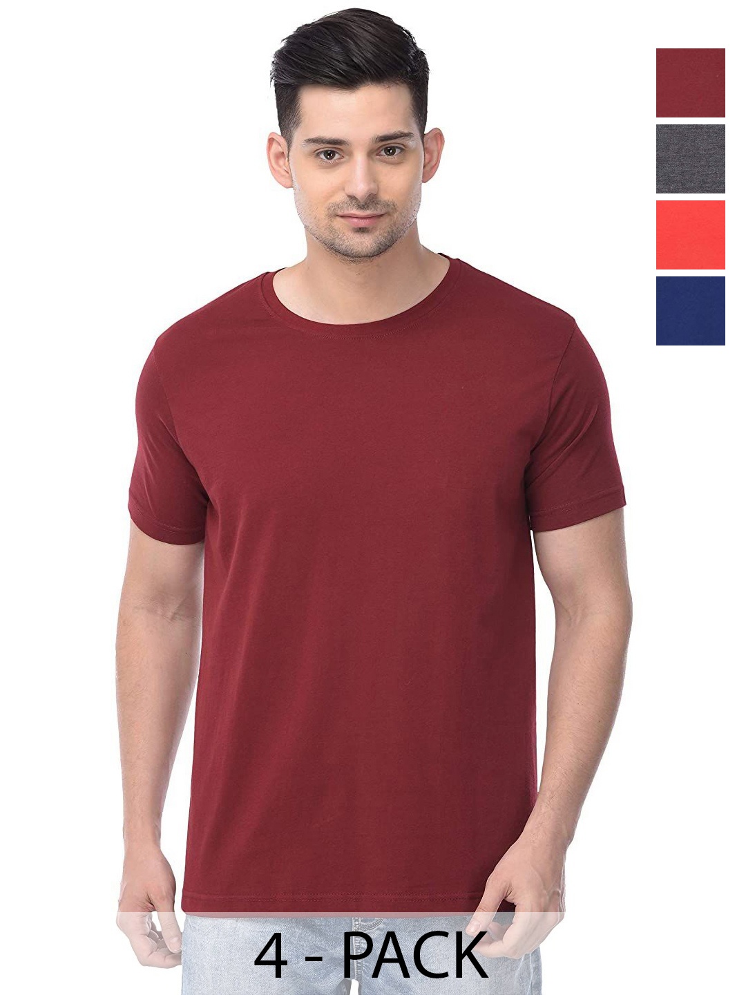 

COLOR CAPITAL Unisex Pack Of 4 Cotton T-Shirts, Maroon