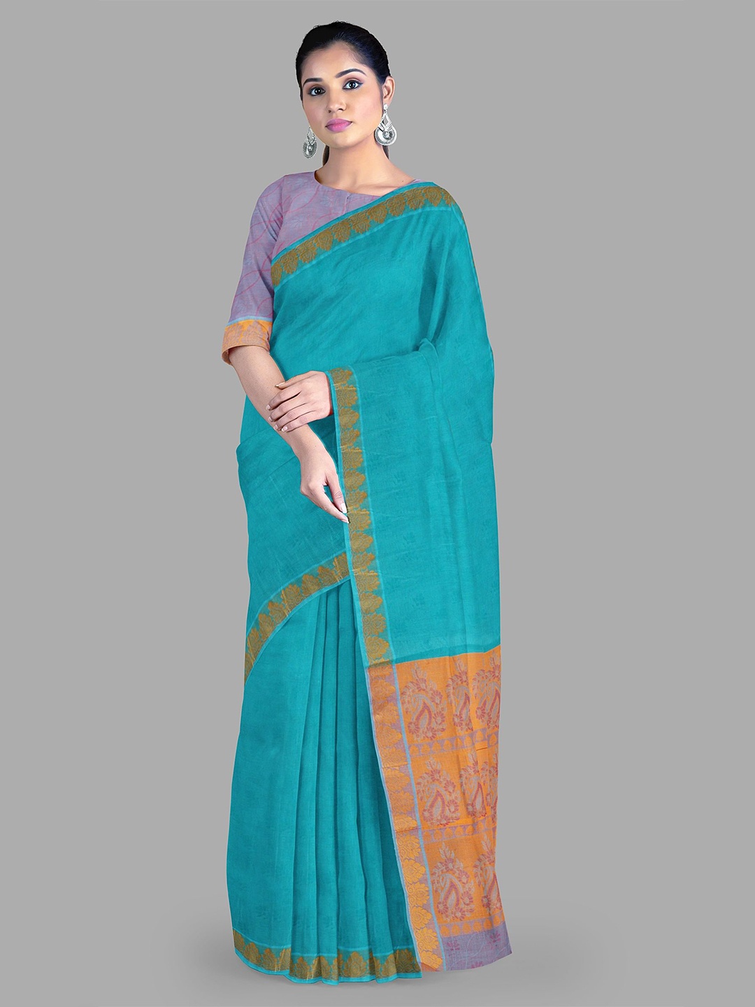 

The Chennai Silks Floral Pure Cotton Chettinad Saree, Blue