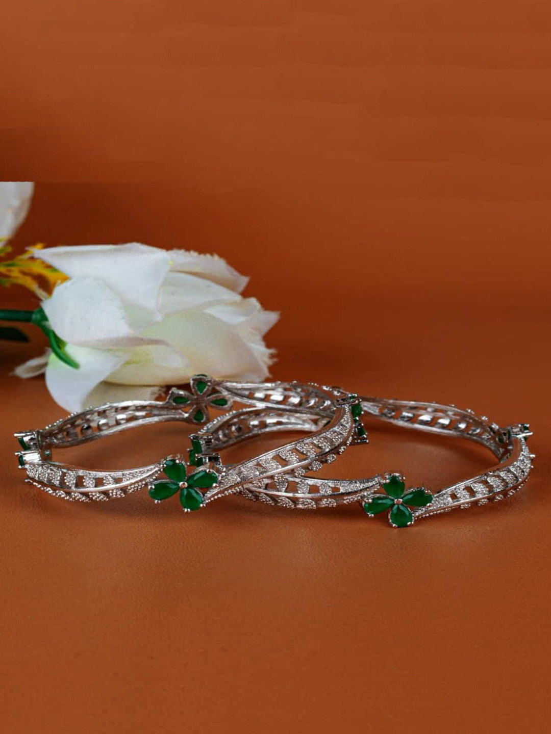 

Zevarly Set Of 2 Silver Plated AD Stone Studded Bangles
