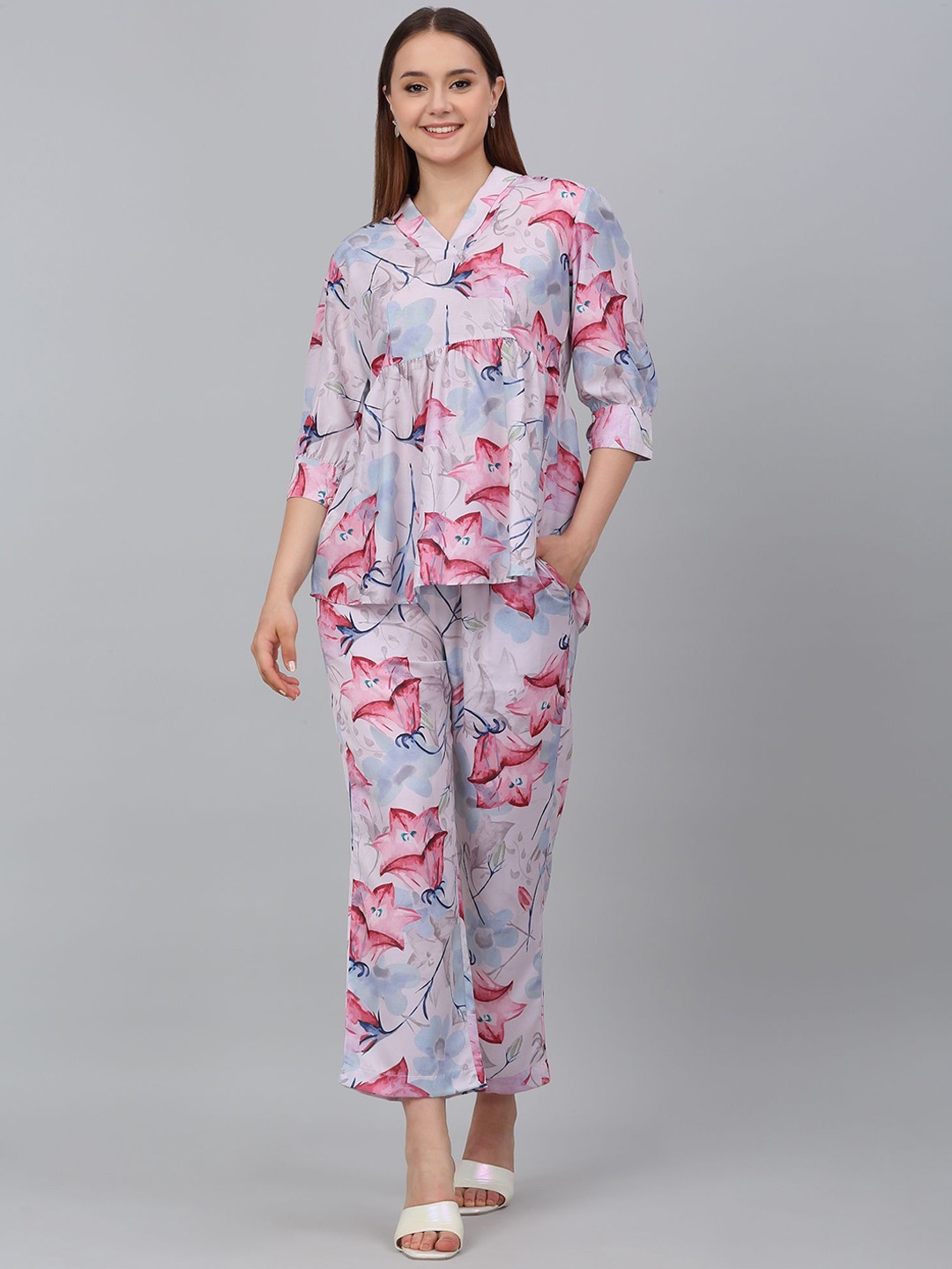 

Cantabil Printed Tunic With Trousers Co-Ords, Pink