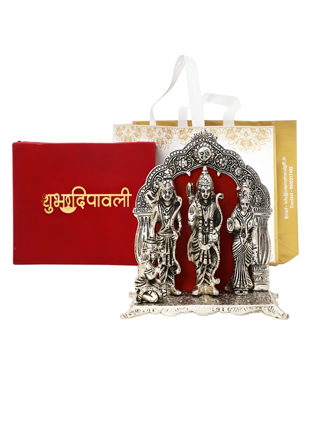 

INTERNATIONAL GIFT Silver-Toned Ram Darbar God Idol Showpiece With Velvet Box