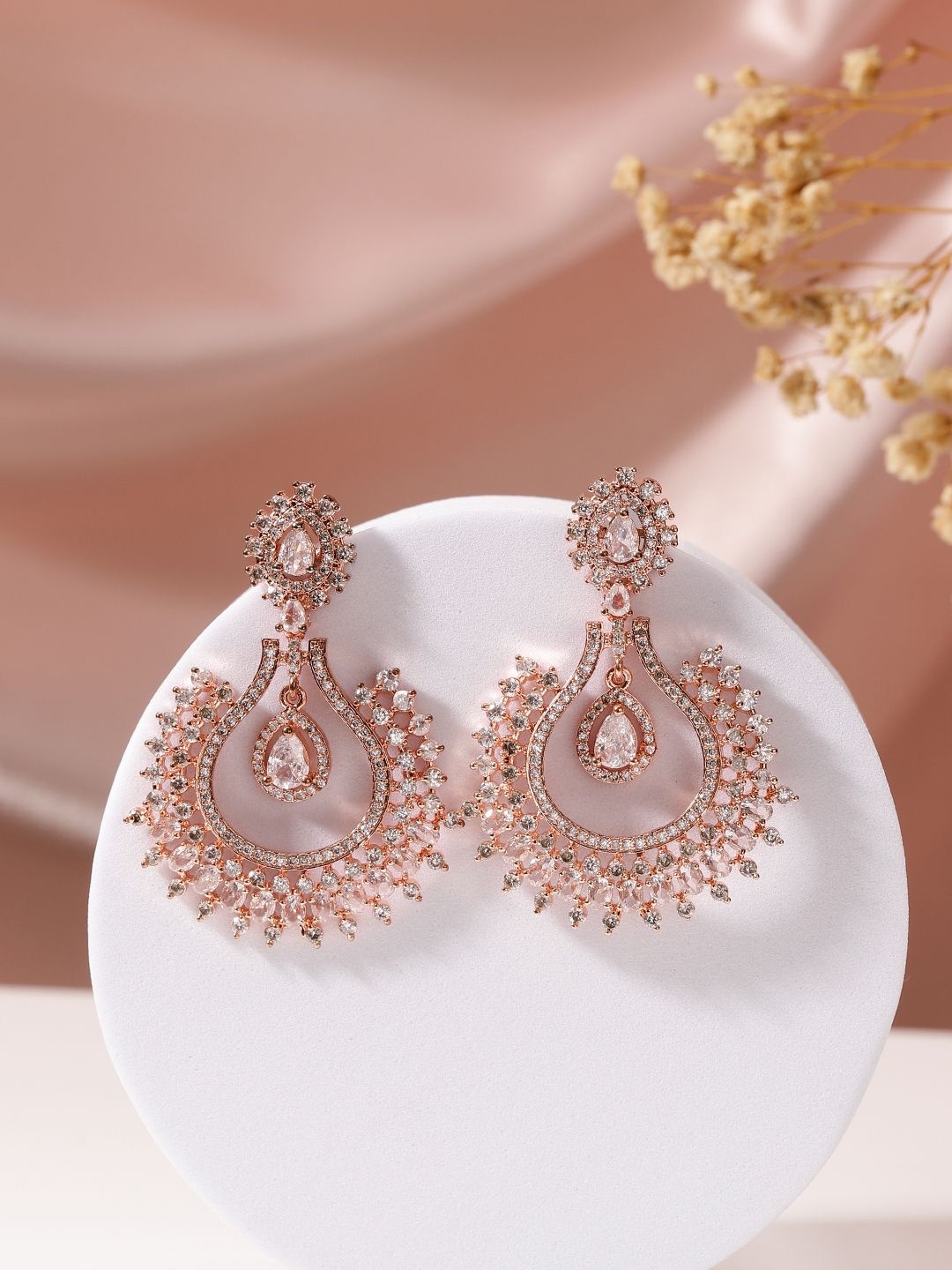 

Priyaasi Rose Gold-Plated American Diamond Studded Chandbalis