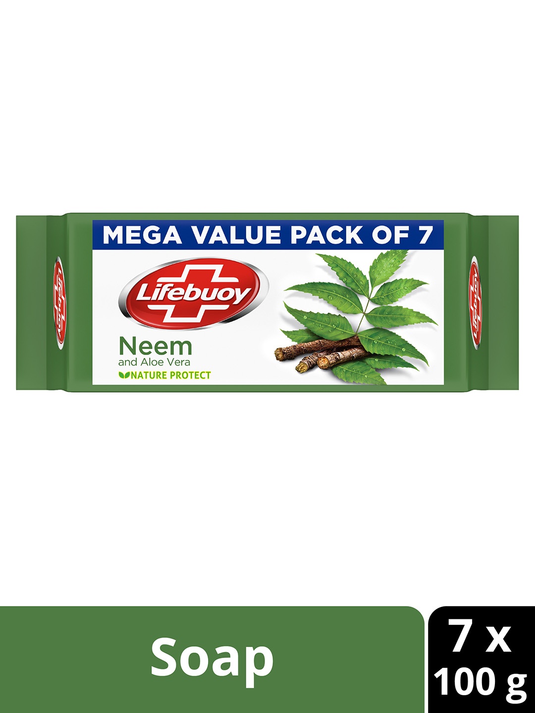 

Lifebuoy Set Of 7 Nature Protect Neem & Aloe Vera Soap - 100g Each, Green