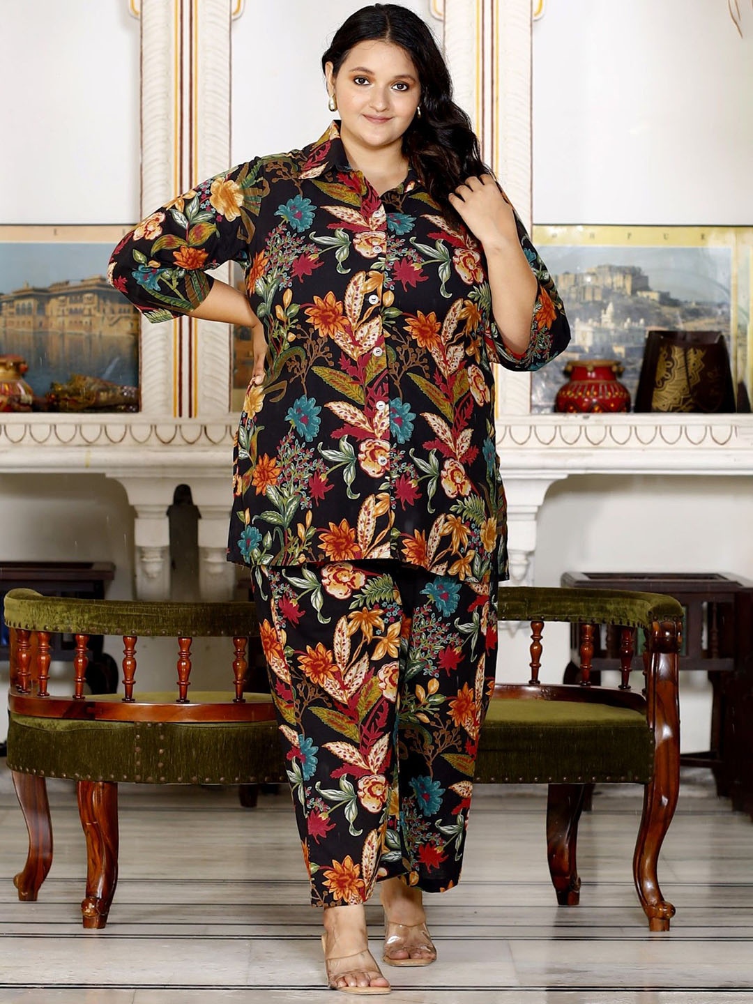 

Swasti Printed Pure Cotton Shirt With Trouser Co Ords, Black