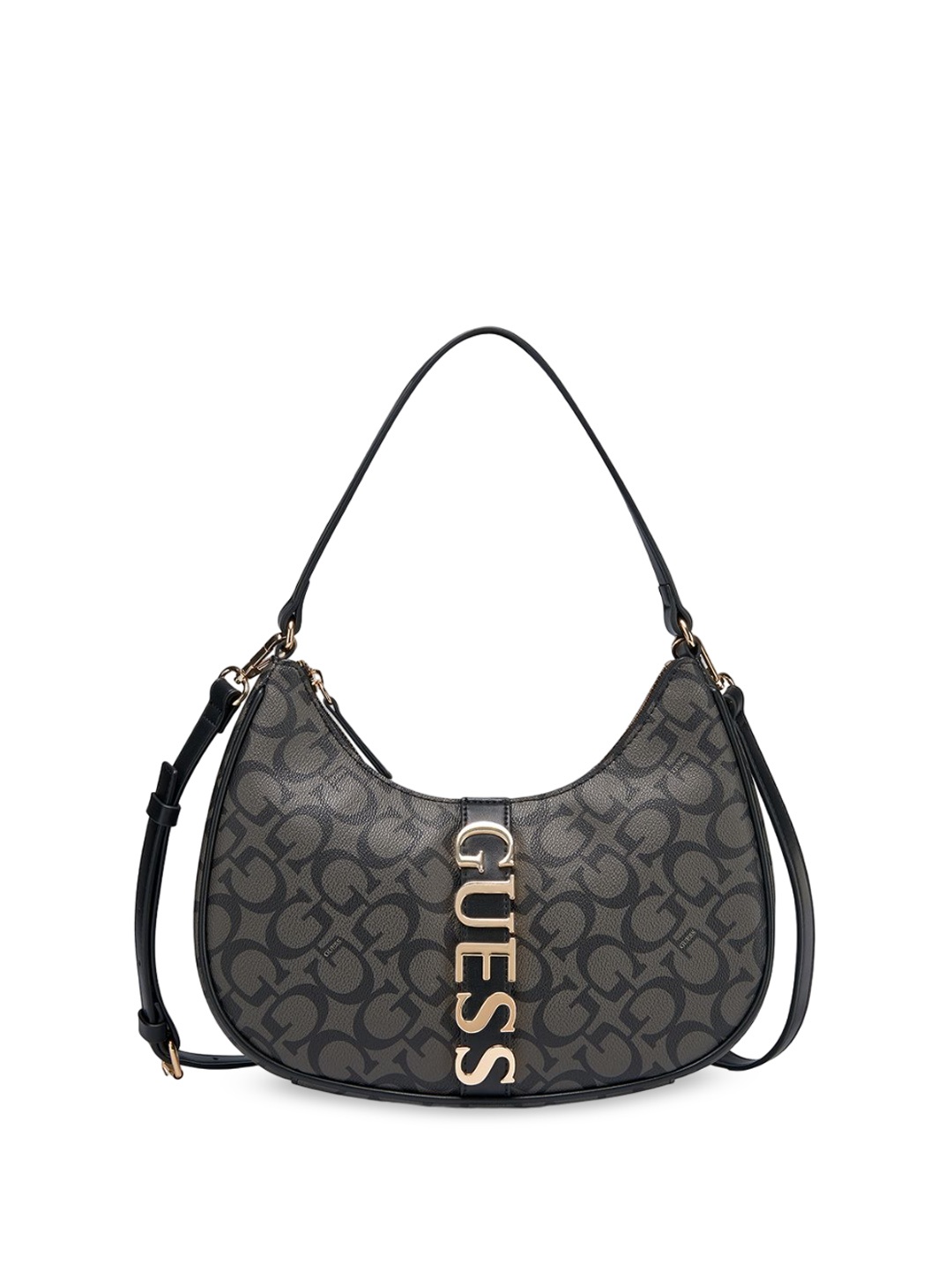 

GUESS Geometric Printed PU Structured Shoulder Bag with Quilted, Grey