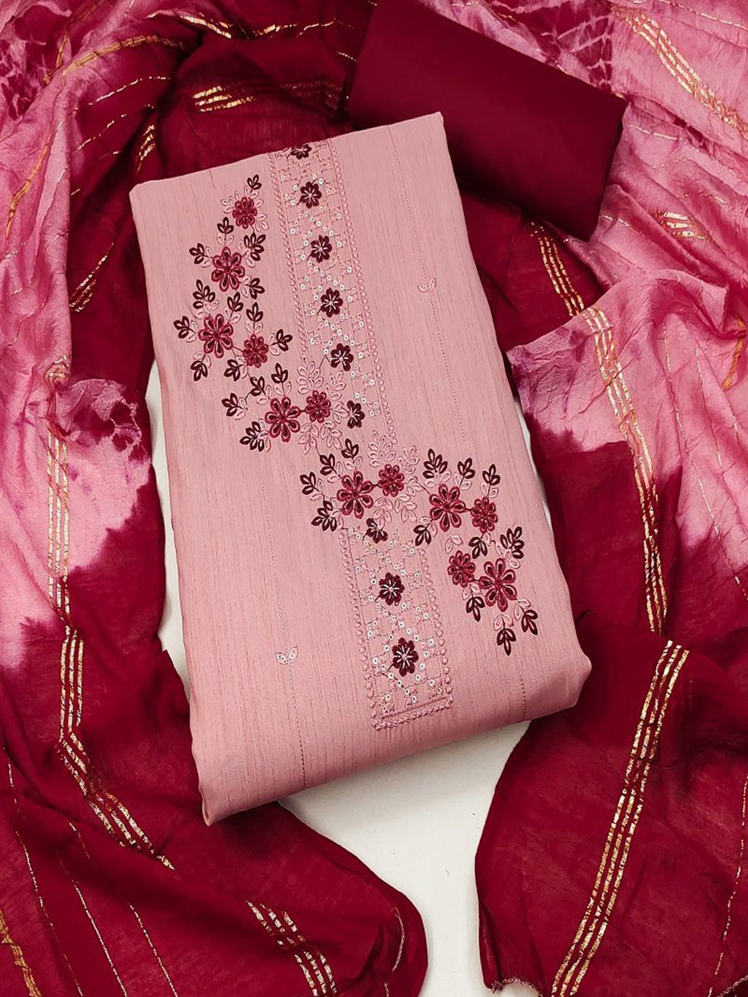 

KRITVA FASHION Semi-Stitched Dress Material, Pink