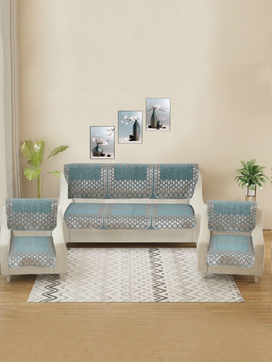 

MORADO Sea Green & Gold-Toned 10 Pieces Other Sofa Cover