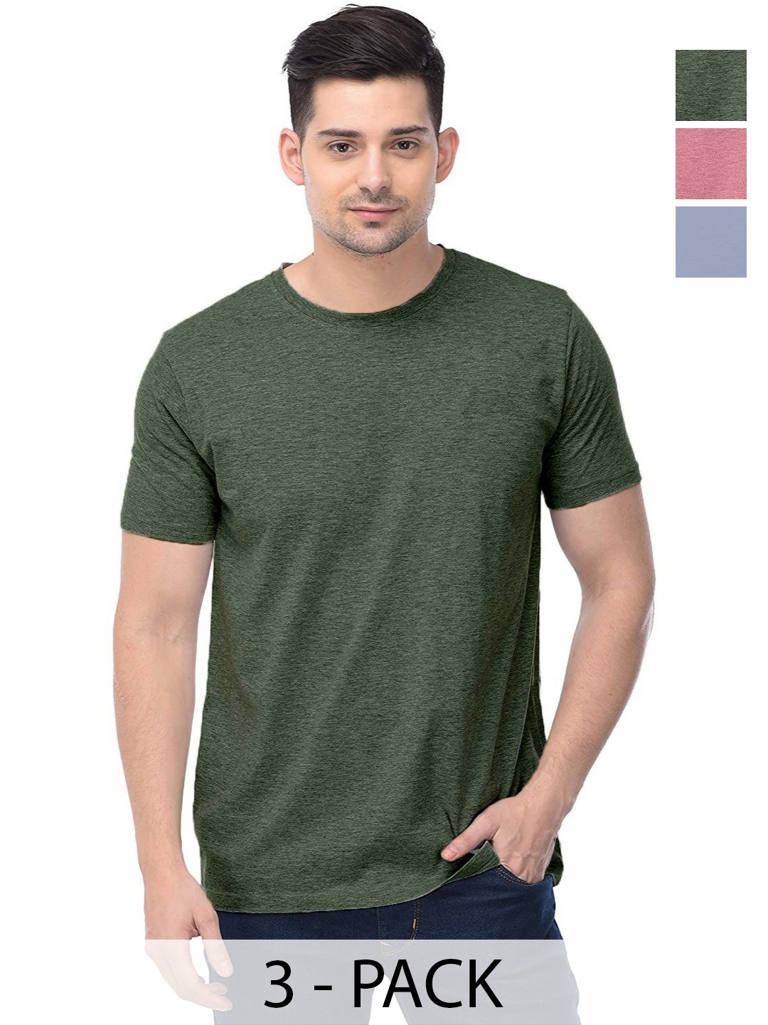 

COLOR CAPITAL Unisex Pack Of 3 Cotton T-Shirts, Olive