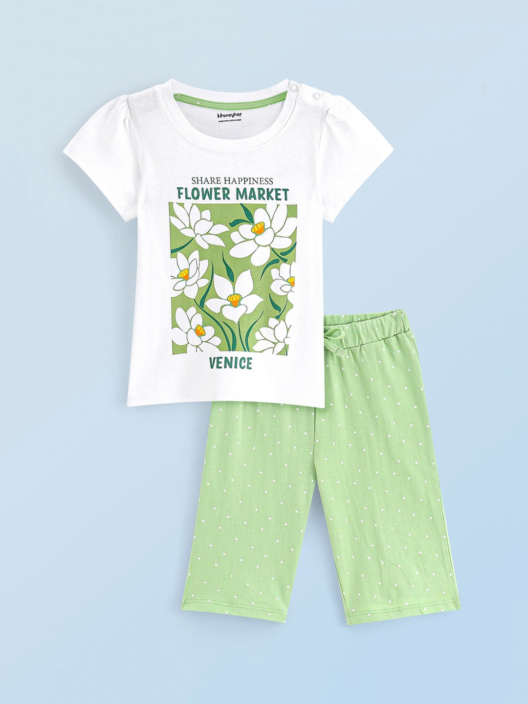 

Honeyhap Girls Printed Night suit, White