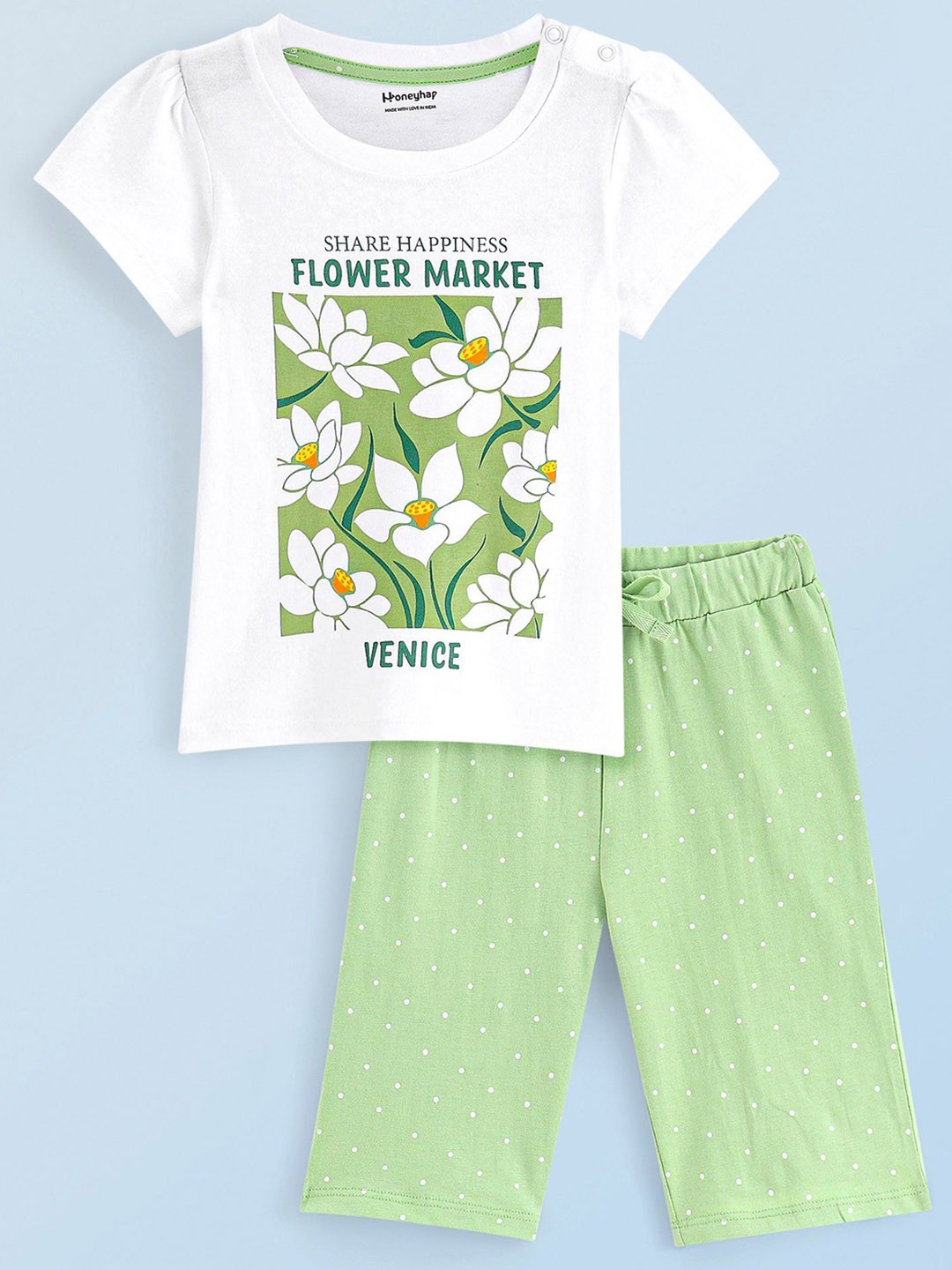 

Honeyhap Girls Printed Night suit, White
