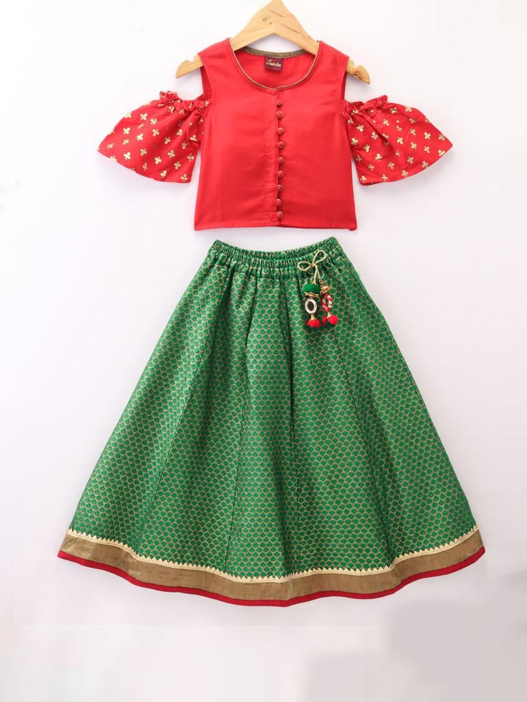 

Twisha Girls Round Neck Top with Skirt, Red