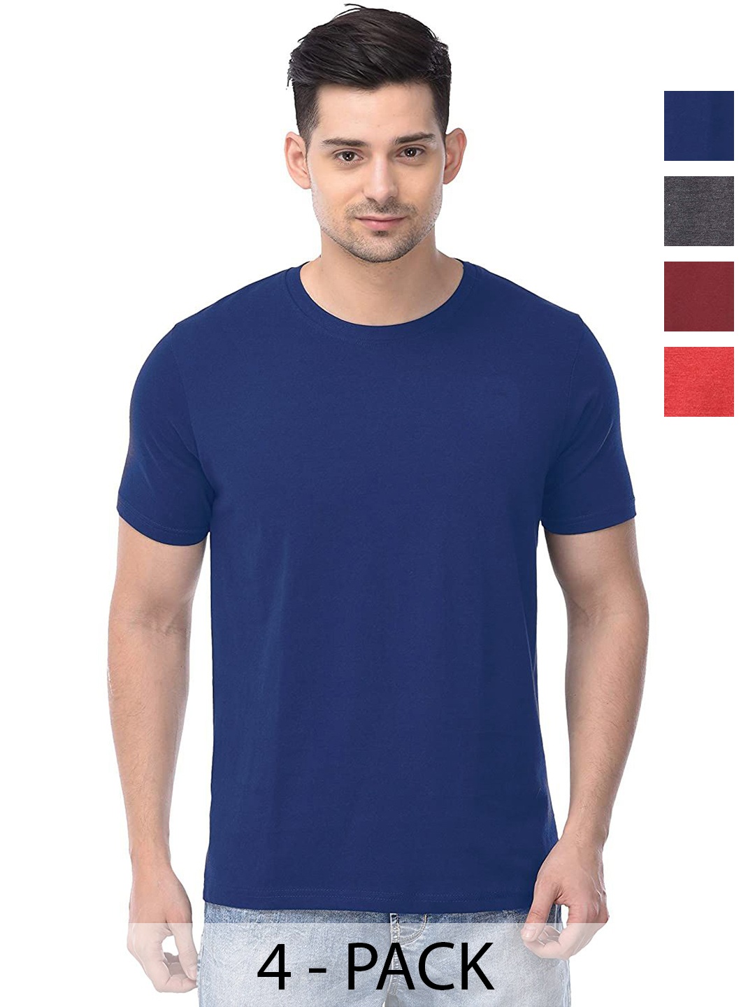 

COLOR CAPITAL Unisex Pack Of 4 Solid Round Neck Cotton T-shirts, Na