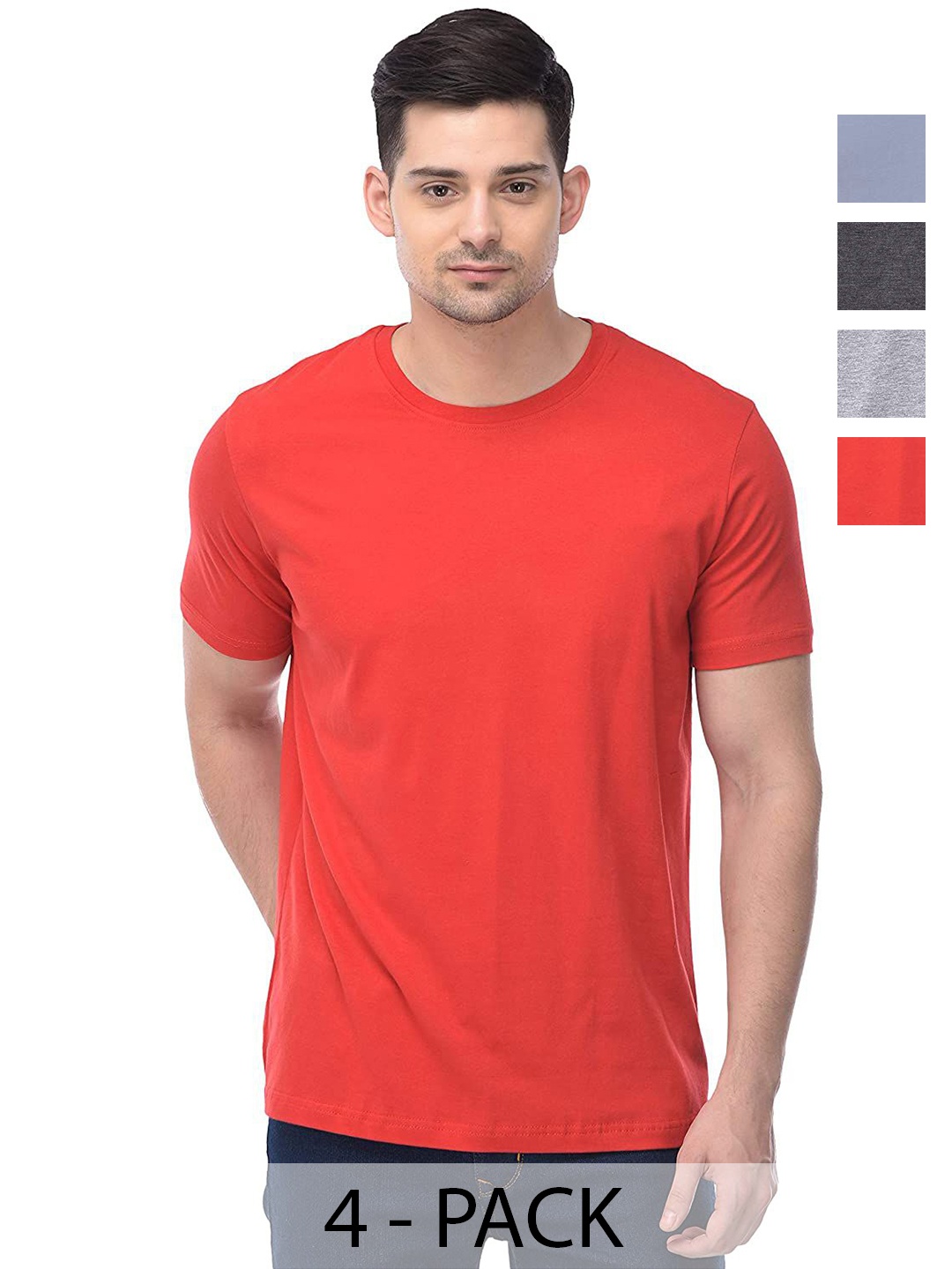 

COLOR CAPITAL Unisex Pack Of 4 Solid Round Neck Cotton T-shirts, Orange