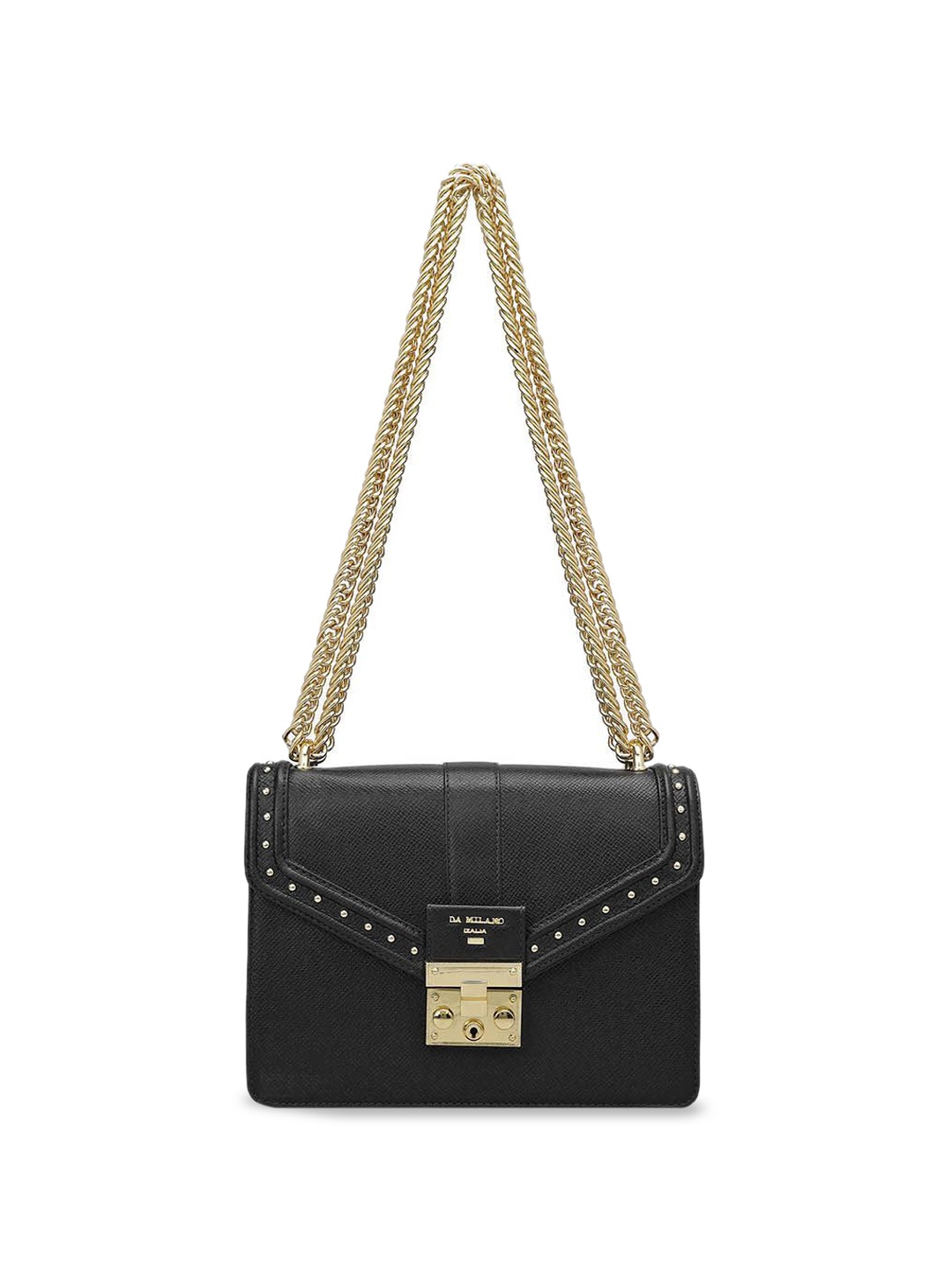 

Da Milano Textured Leather Structured Shoulder Bag with Quilted, Black