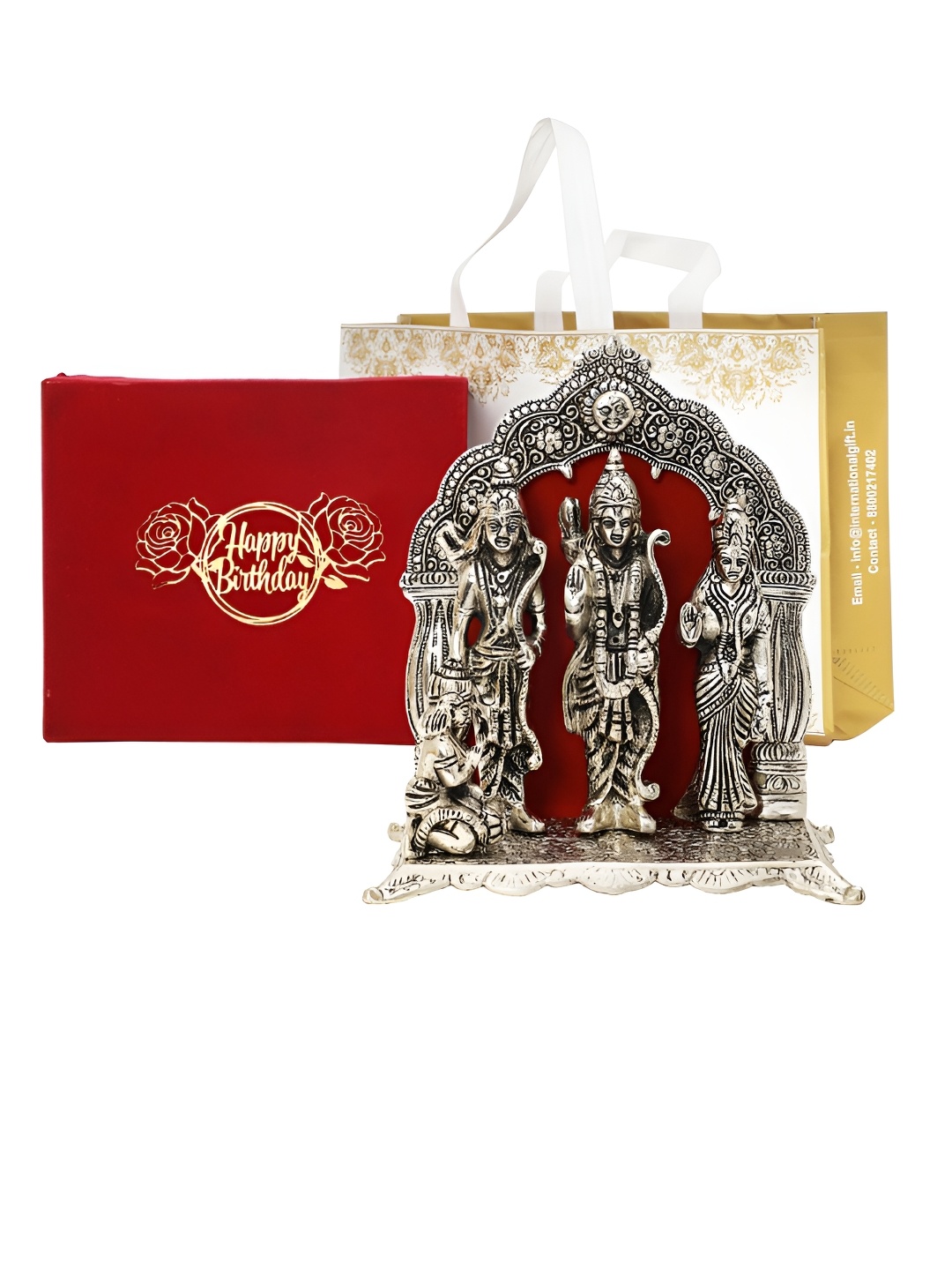 

INTERNATIONAL GIFT Silvertoned Ram Darbar Idol Showpiece with Birthday Tag & Velvet Box, Silver