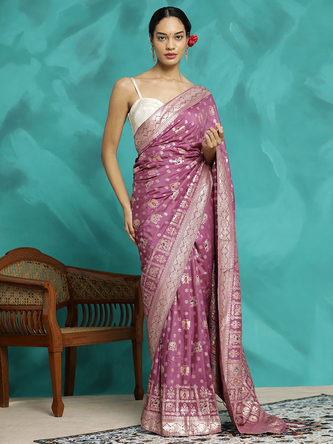 

Jaipur Kurti Festive Zari Woven Heavy Banarasi Saree, Lavender