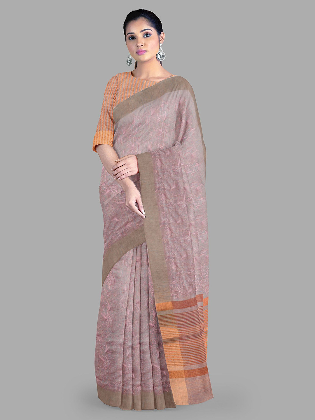 

The Chennai Silks Floral Zari Gadwal Saree, Pink