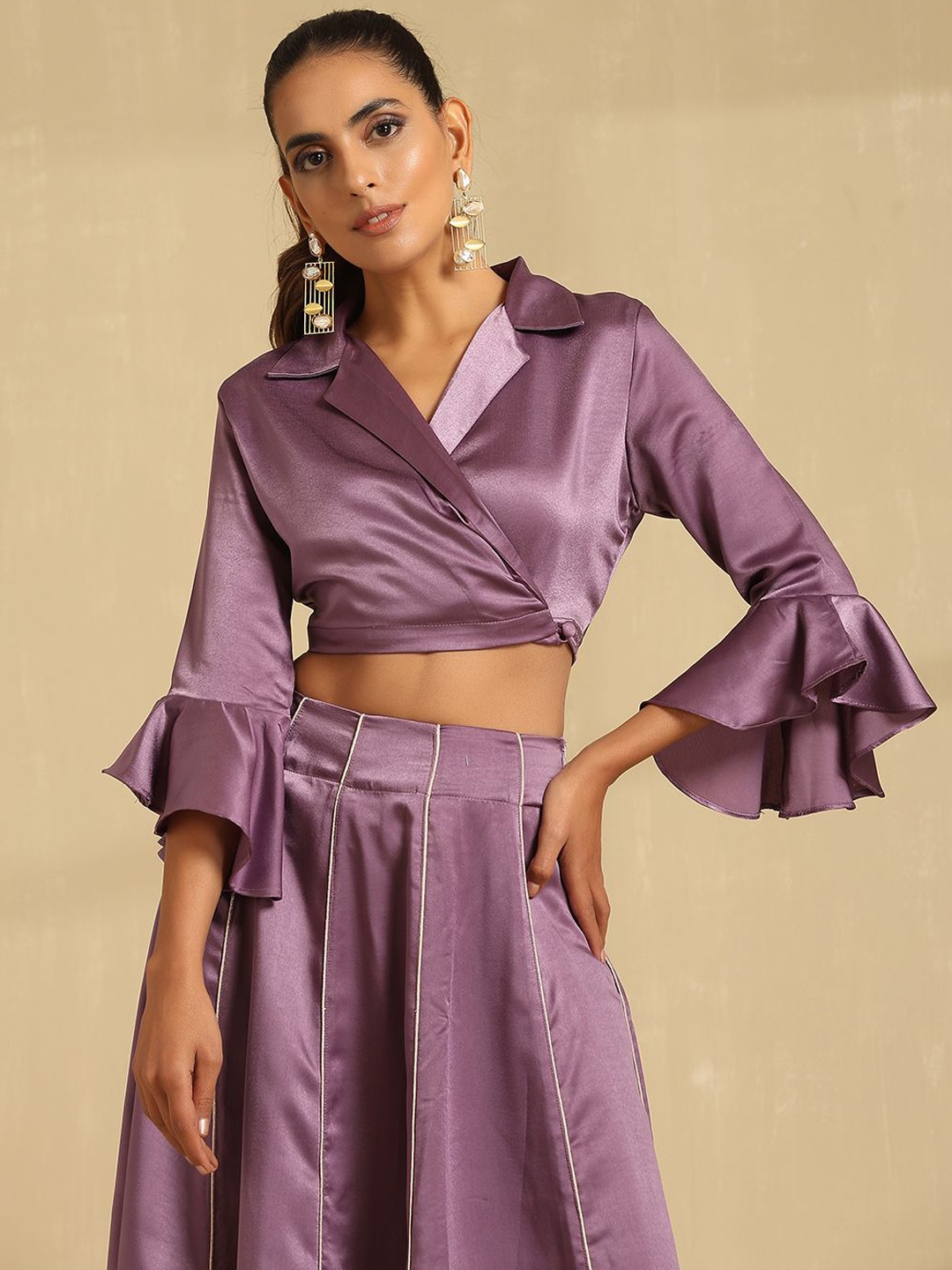 

indy Raaga Bell Sleeve Wrap Crop Top, Purple