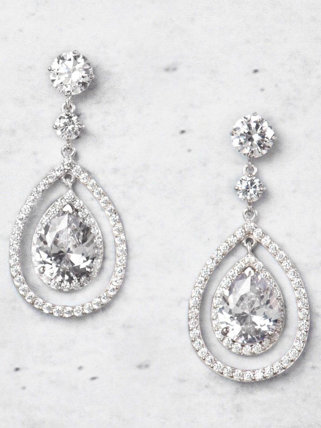 

ORIONZ Contemporary Sterling Silver Cubic Zirconia Drop Earrings, White