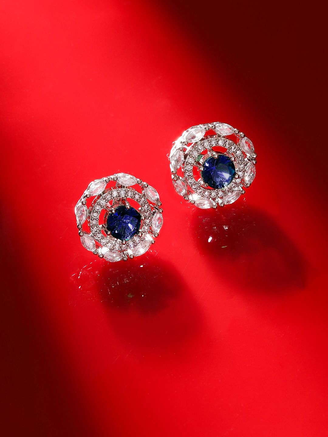 

Priyaasi Silver-Plated American Diamond Studded Floral Brass Studs Earrings