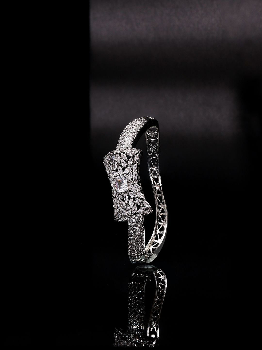 

Priyaasi Silver Plated American Diamond Bangle Style Bracelet