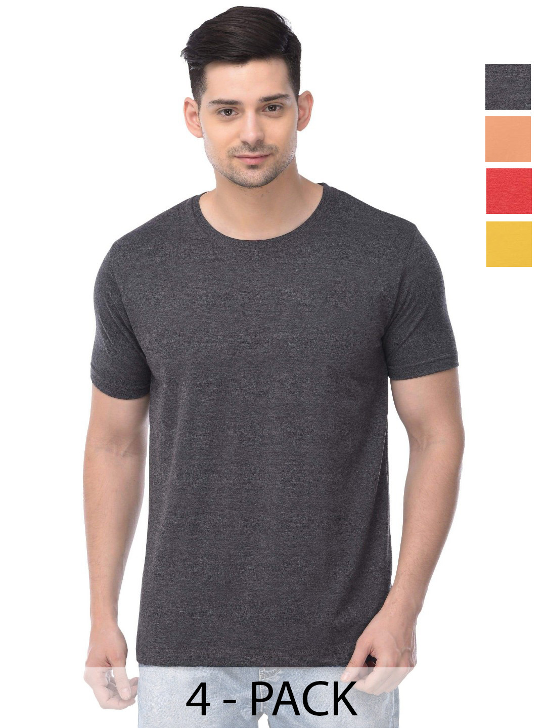 

COLOR CAPITAL Unisex Pack Of 4 Solid Round Neck Cotton T-shirts, Yellow