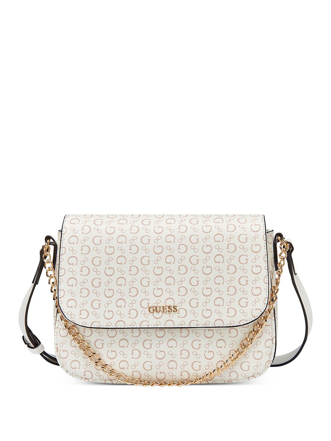 

GUESS Printed Structured Shoulder Bag with Tasselled, White