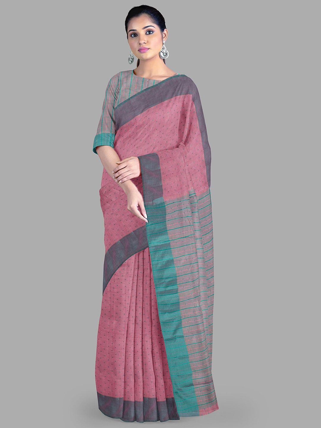 

The Chennai Silks Women Woven Design Polka Dots Printed Saree, Pink