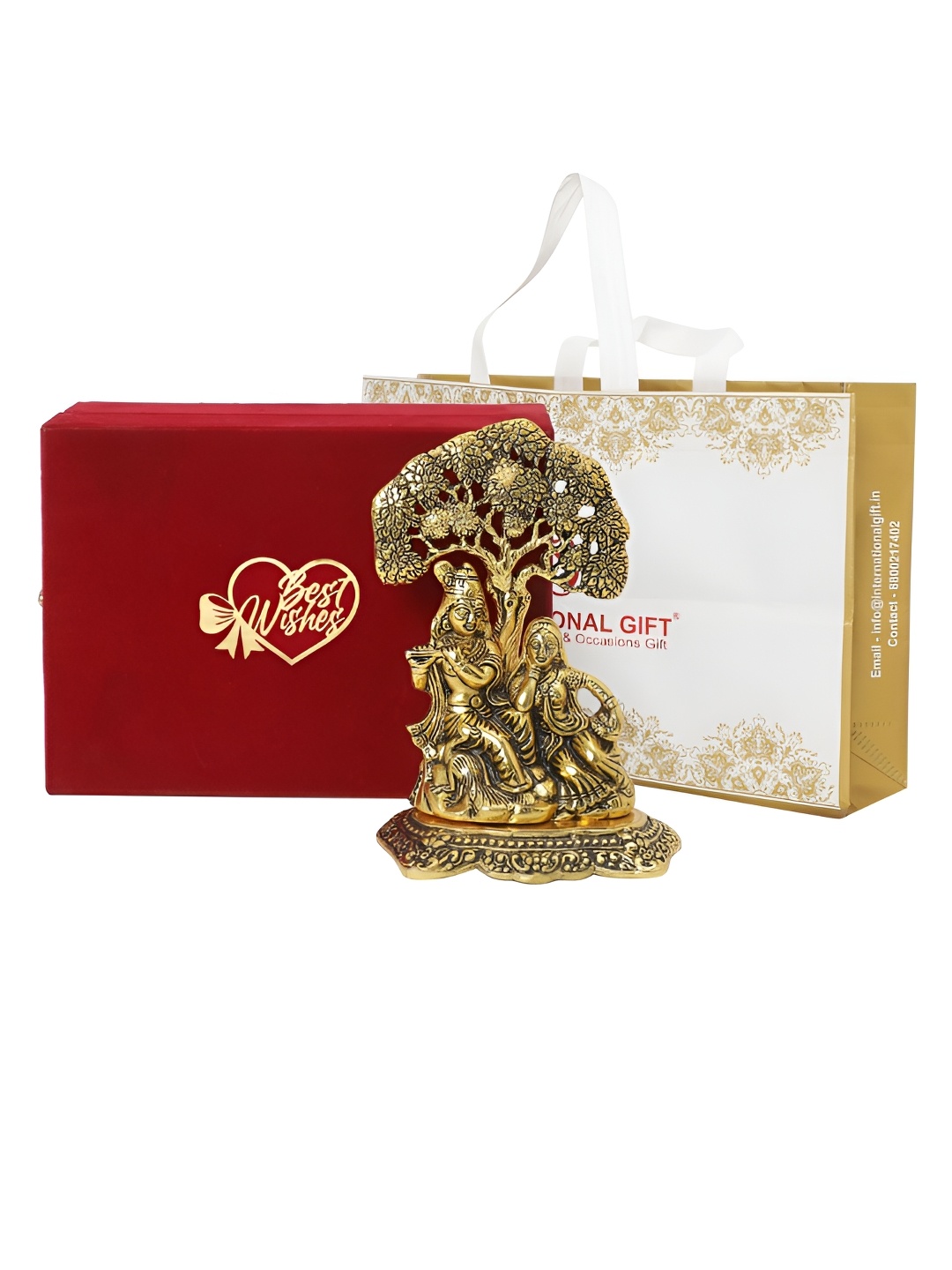 

INTERNATIONAL GIFT Yellow Textured Religious Radha Krishna Idol Showpiece, Gold