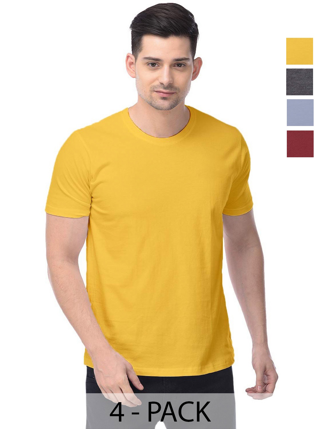 

COLOR CAPITAL Unisex Pack Of 4 Cotton T-Shirts, Yellow