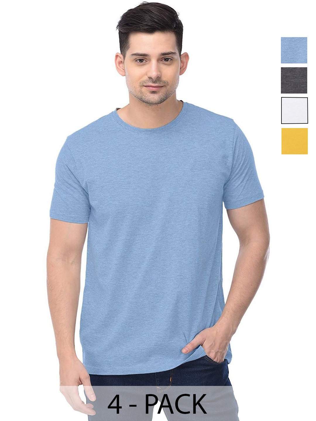 

COLOR CAPITAL Unisex Pack Of 4 Solid Round Neck Cotton T-shirts, Yellow