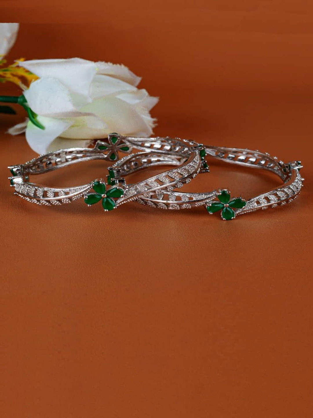 

Zevarly Set Of 2 Silver-Plated AD Stone Studded Bangles