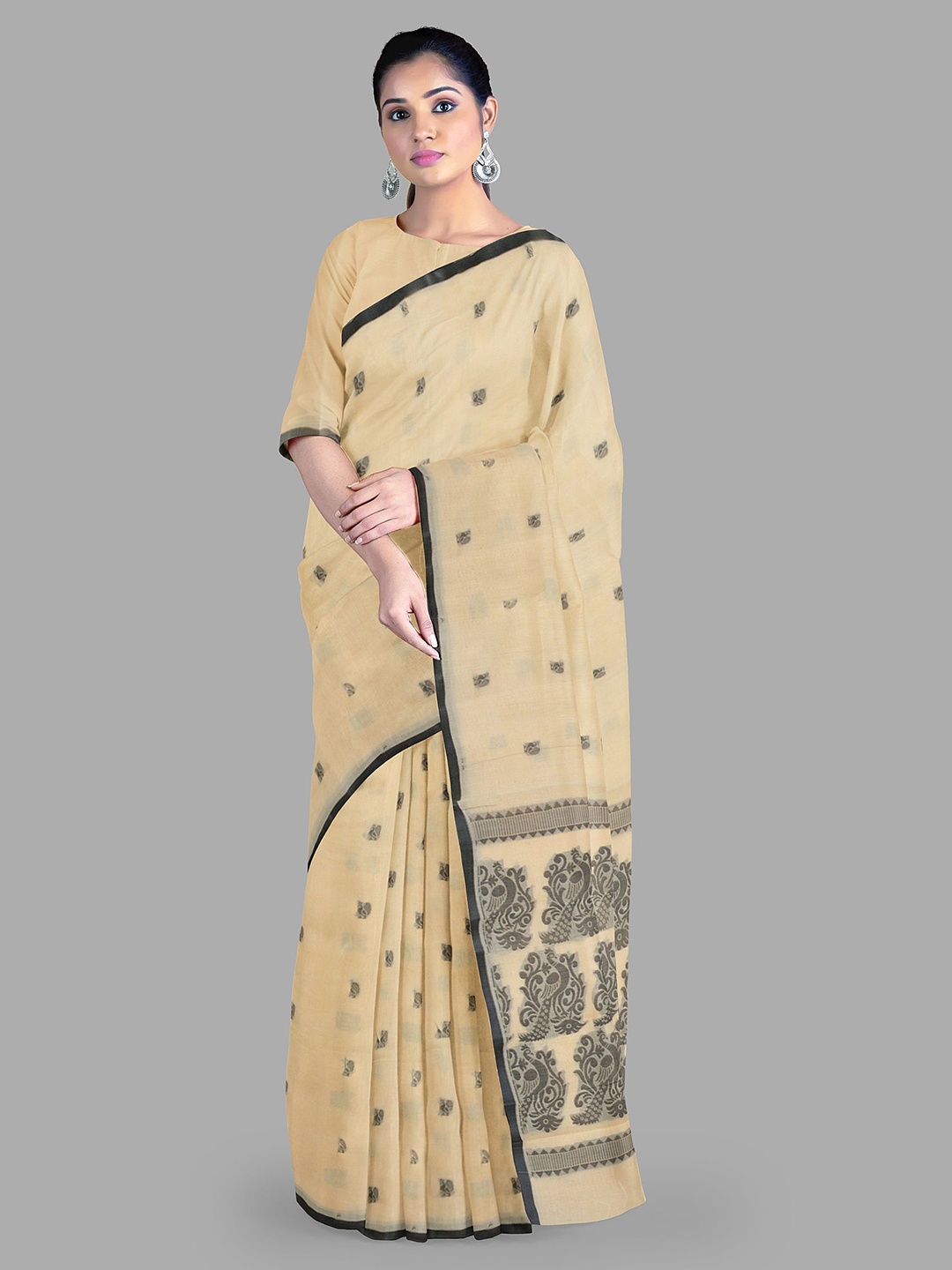 

The Chennai Silks Woven Design Maheshwari Saree, Cream