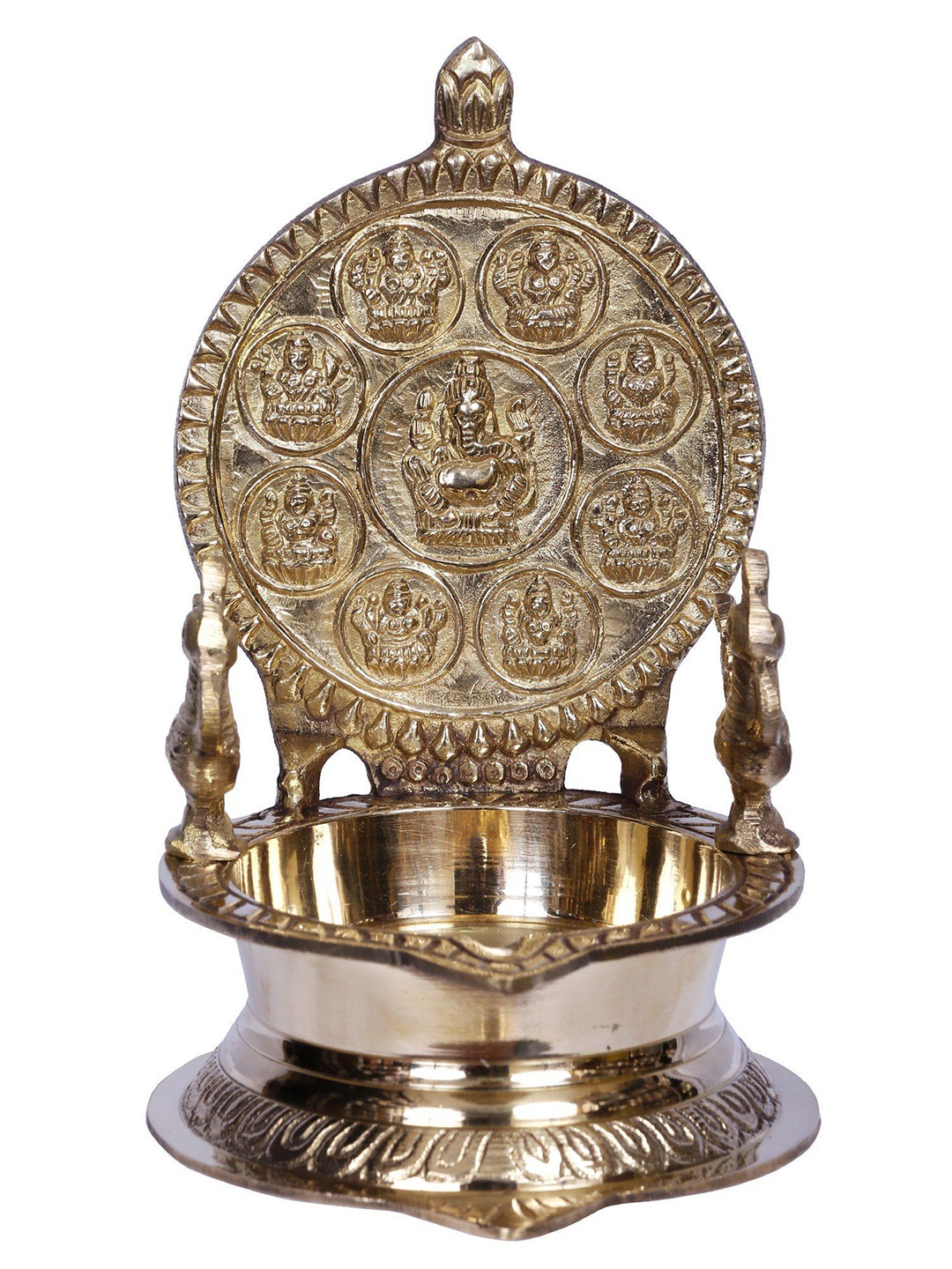 

Exotic India Gold Toned Textured Brass Ashtalakshmi Diya