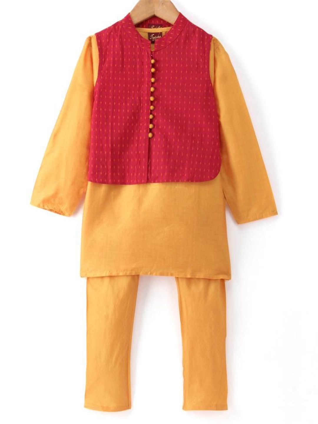 

Twisha Boys Pure Cotton Kurta & Pyjama With Jacket, Yellow