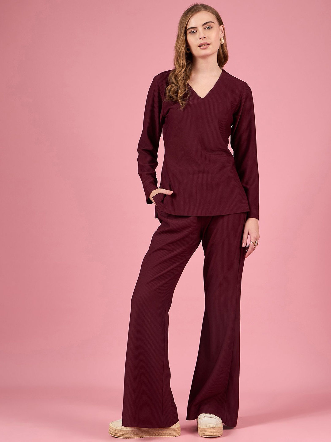 

DressBerry V-Neck Top With Trousers, Maroon