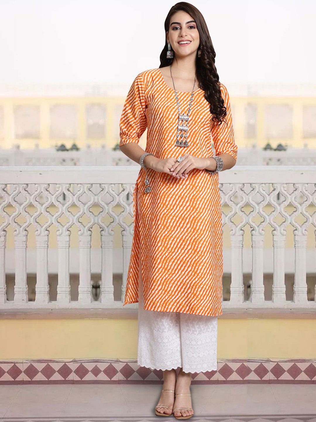 

7Threads Women Printed Patchwork Floral Crepe Kurta, Multi