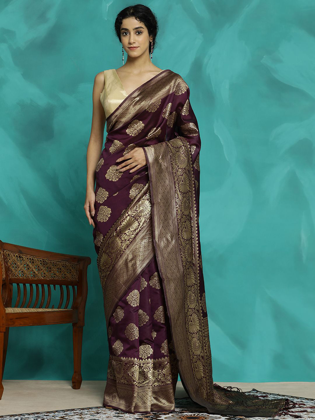 

Jaipur Kurti Zari Woven Design Banarasi Saree, Purple