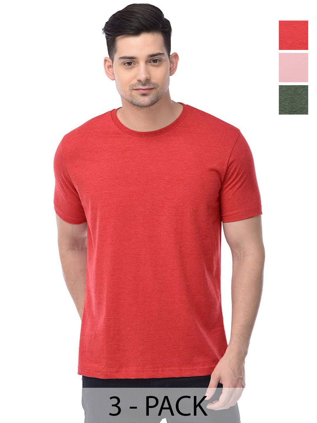 

COLOR CAPITAL Unisex Pack Of 3 Solid Round Neck Cotton T-shirts, Green