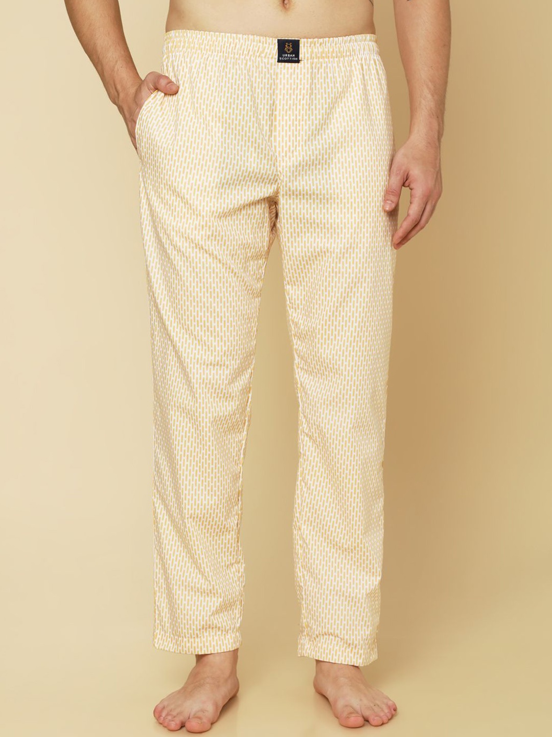 

URBAN SCOTTISH Men Striped Mid Rise Lounge Pants, Yellow