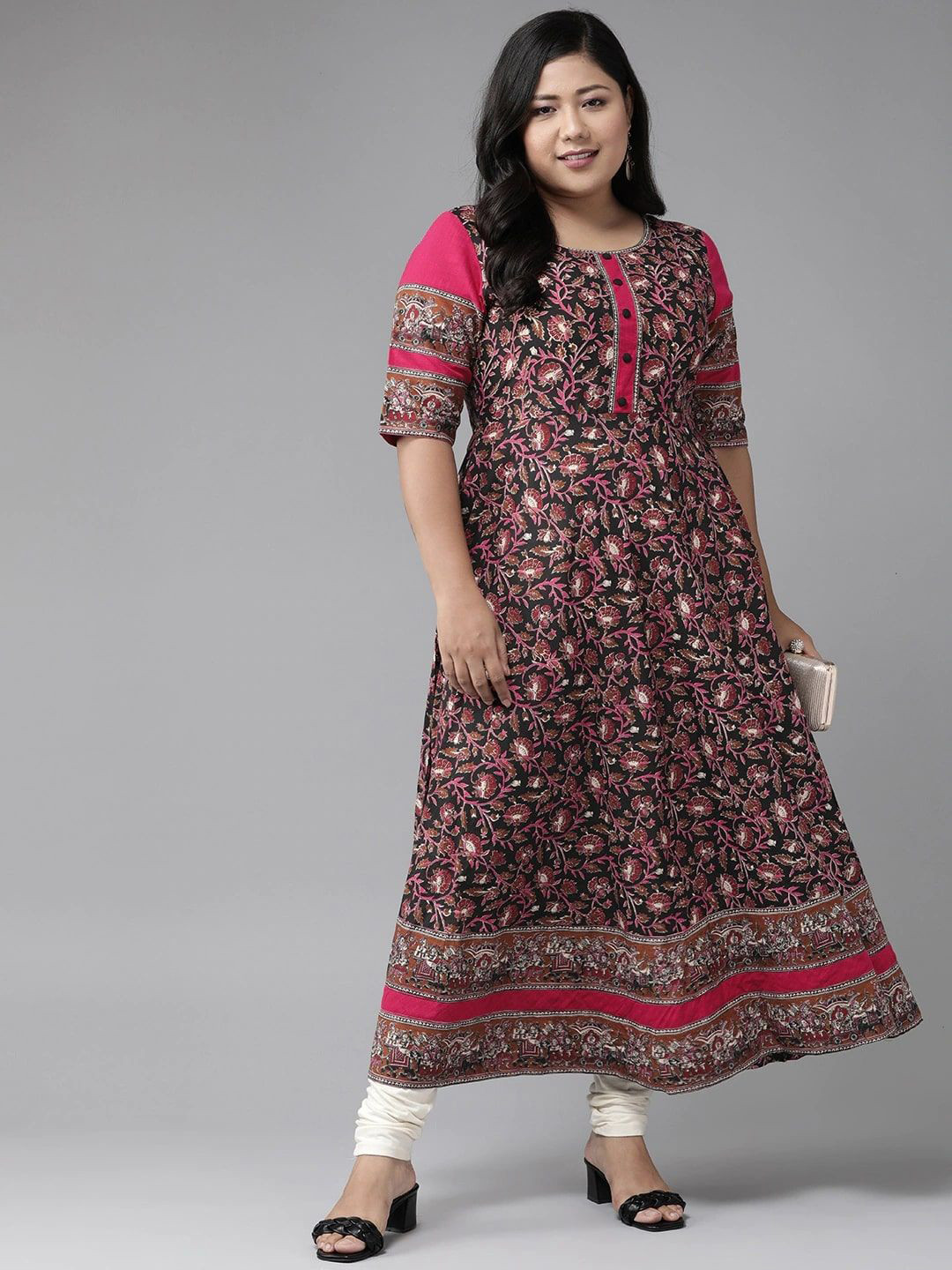 

YASH GALLERY Women Floral Printed Sequinned Anarkali Kurta, Black