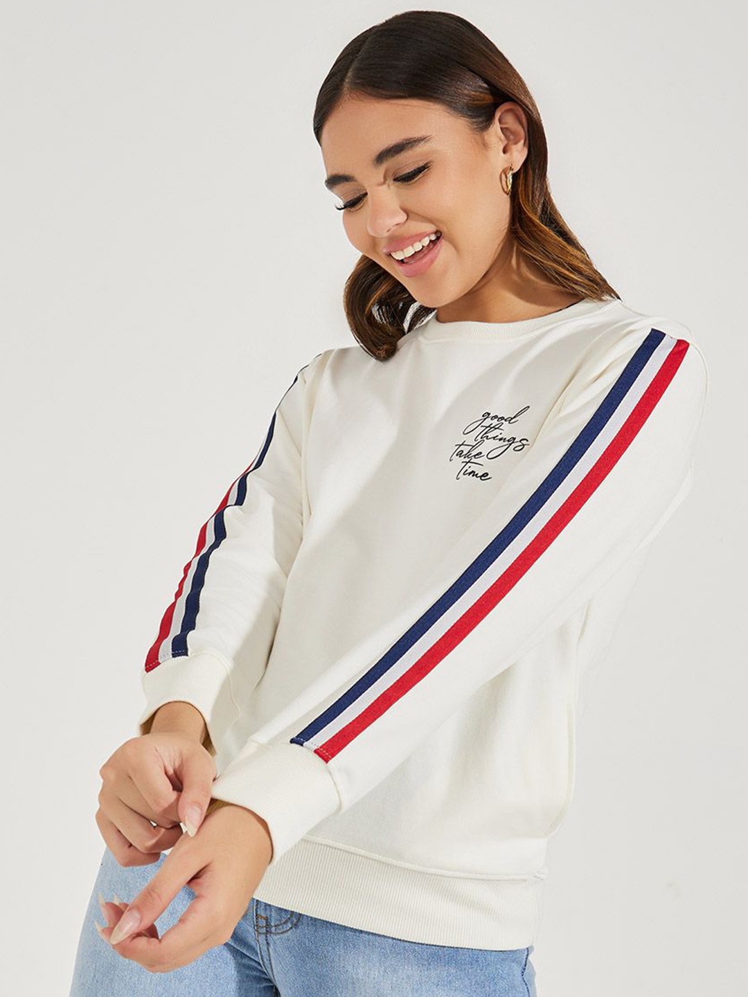 

Styli Women Typography Printed Sweatshirt, Off white