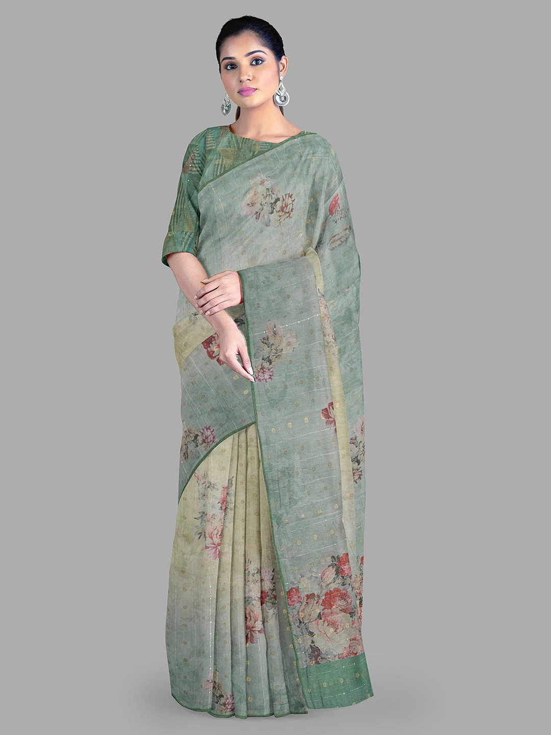 

The Chennai Silks floral printed woven design banarasi saree, Green