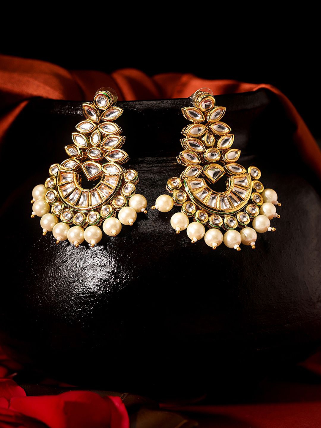 

Priyaasi Gold Plated American Diamond Pearl Beaded Contemporary Chandbalis