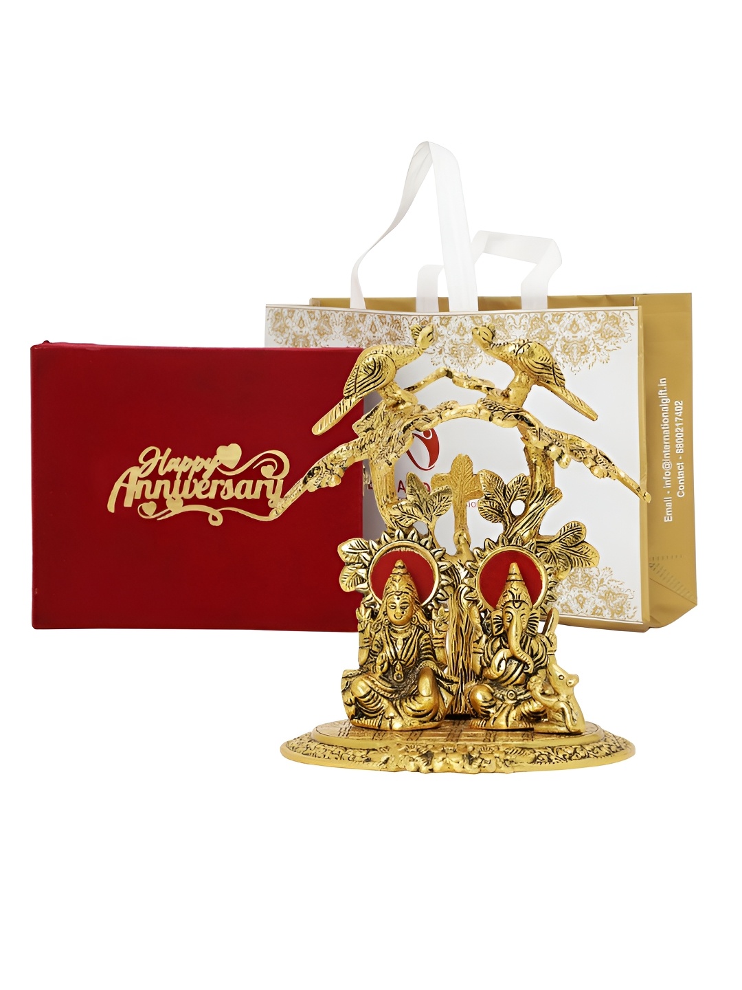 

INTERNATIONAL GIFT Gold Toned Laxmi Ganesh Idol Metal Showpiece With Velvet Box & Bag