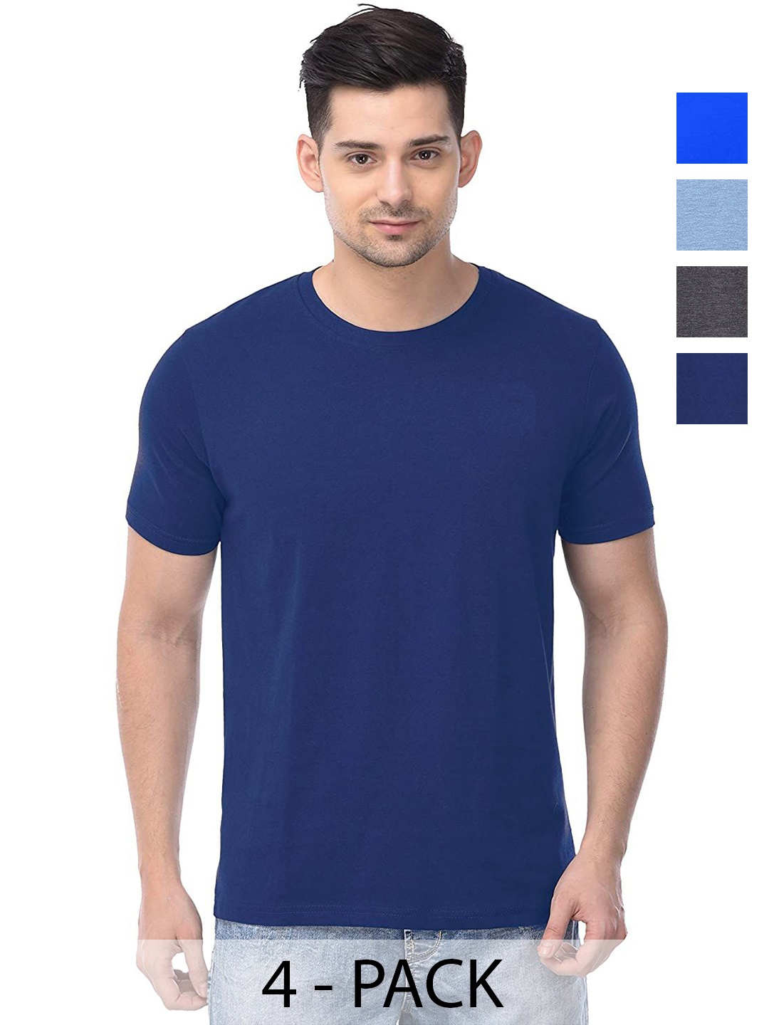 

COLOR CAPITAL Unisex Pack Of 4 Solid Round Neck Cotton T-shirts, Na