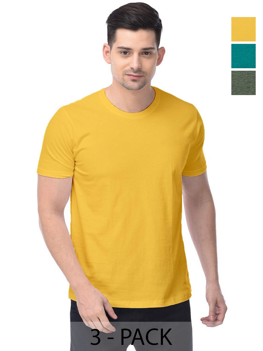 

COLOR CAPITAL Unisex Pack Of 3 Solid Round Neck Cotton T-shirts, Yellow