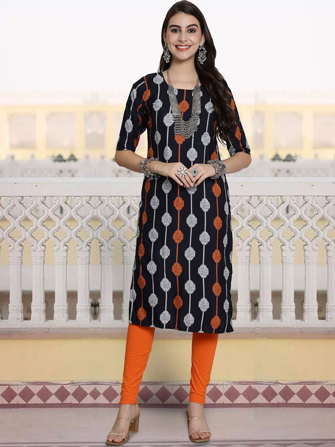

7Threads Women Printed Patchwork Floral Crepe Kurta, Multi