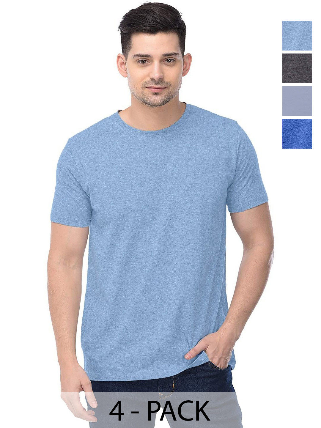 

COLOR CAPITAL Unisex Pack Of 4 Solid Round Neck Cotton T-shirts, Na