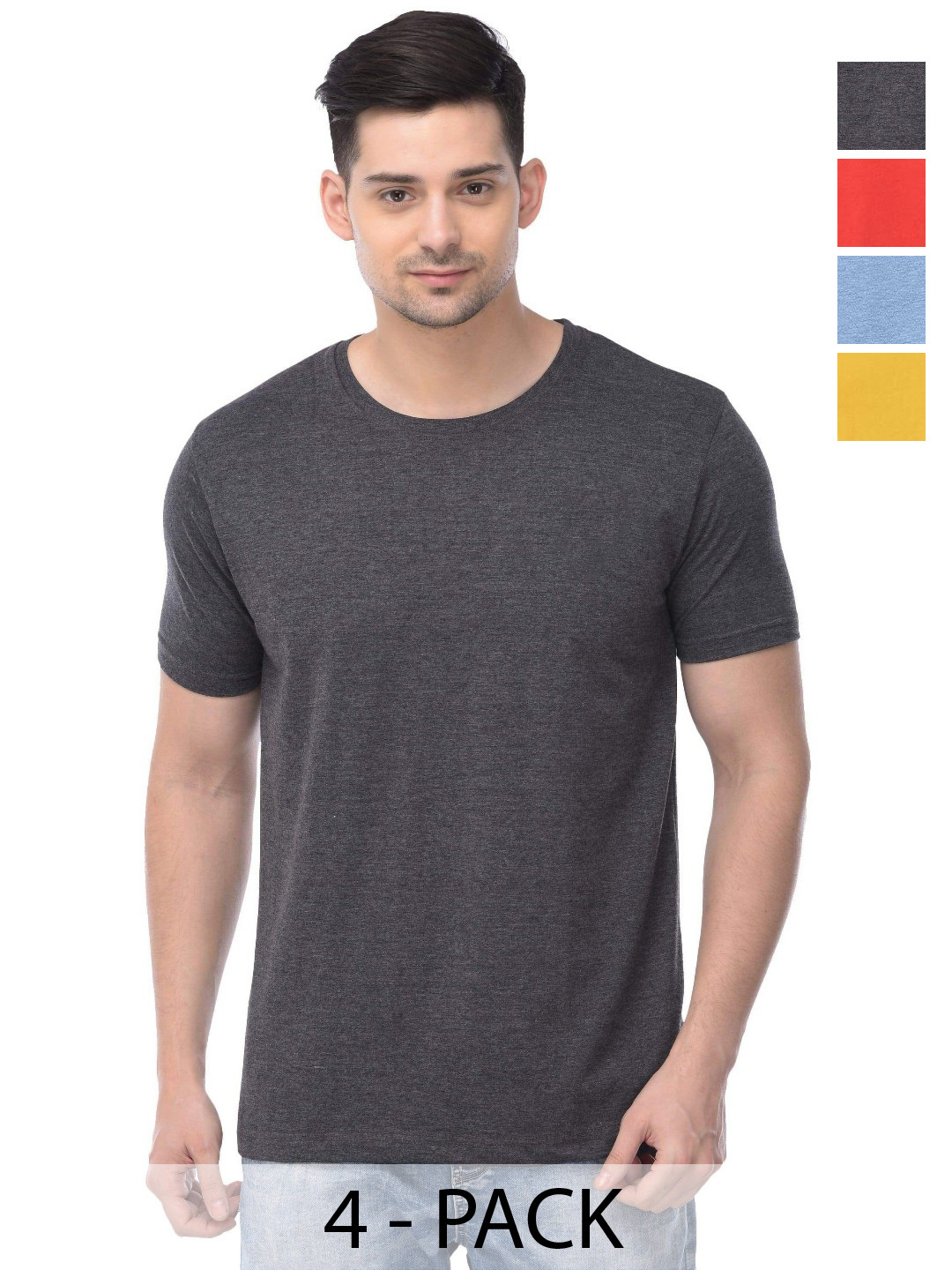 

COLOR CAPITAL Unisex Pack Of 4 Solid Round Neck Cotton T-shirts, Yellow